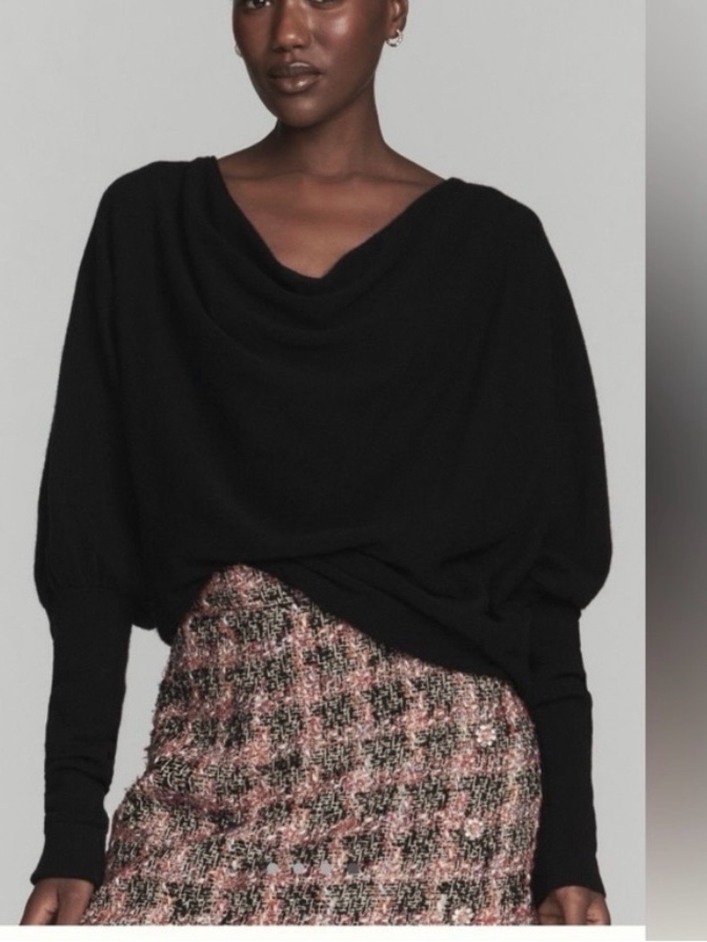 Maeve Black Draped Cowl Sweater cashmere and wool blend